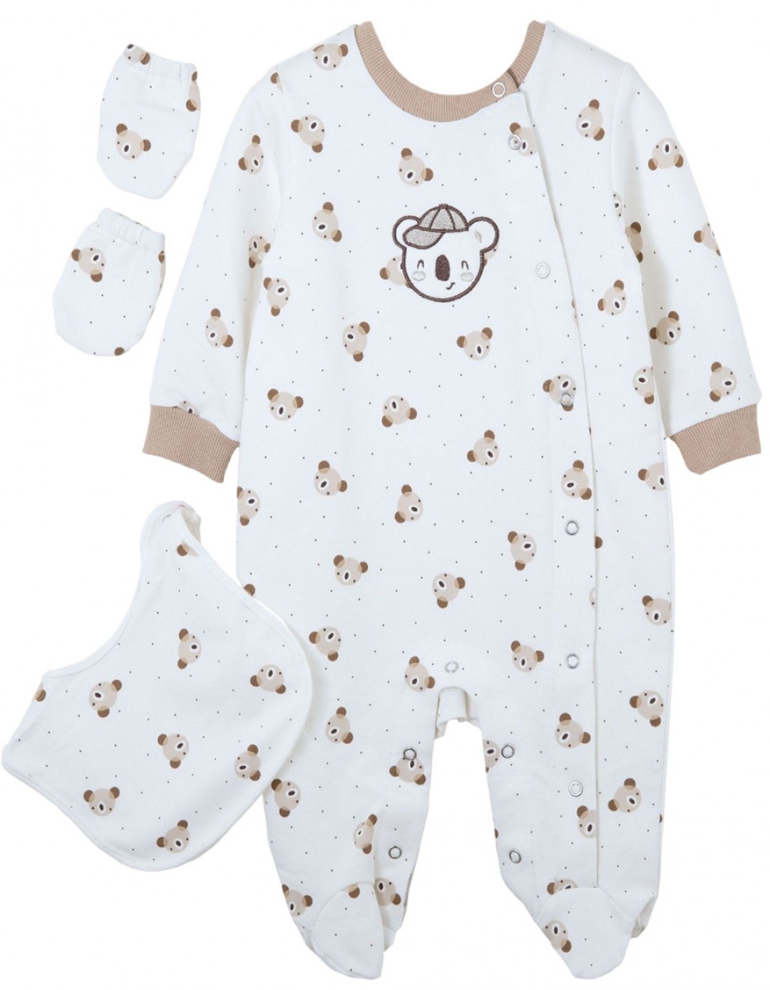 Βρεφικό ολόσωμο μακρυμάνικο φορμάκι για αγόρι, εκρού, Regular Fit, 97% COTT-3% SP.