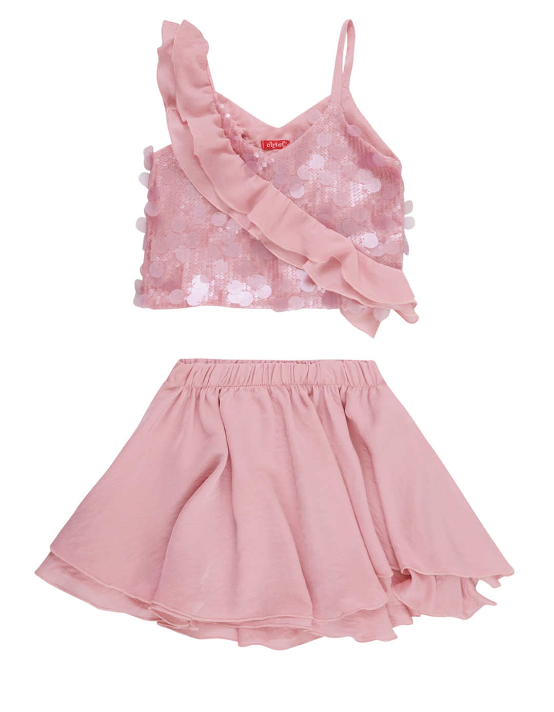 Σετ κοριτσιού ροζ με παγιέτες και βολάν – μπλούζα και φούστα-Chief,100%Pes.Regular Fit.