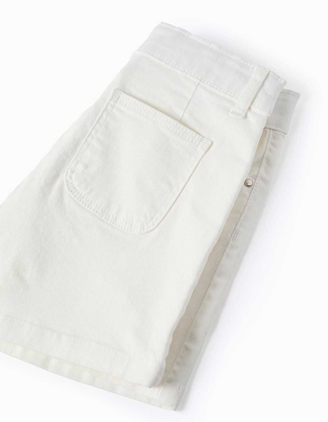 Λευκή Παιδική Φούστα-Σορτς Zippy από Βαμβακερό Twill.Slim Fit. Λευκή Παιδική Φούστα-Σορτς Zippy από Βαμβακερό Twill.Slim Fit.