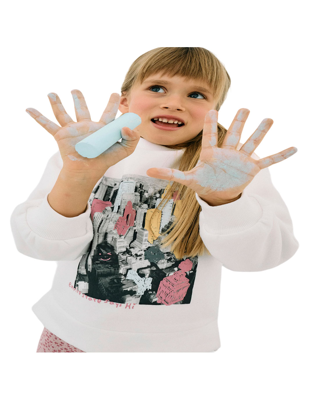 Παιδικό φούτερ για κορίτσι, λευκό, Slim Fit, 40% βαμβάκι, 60% πολυεστέρας.