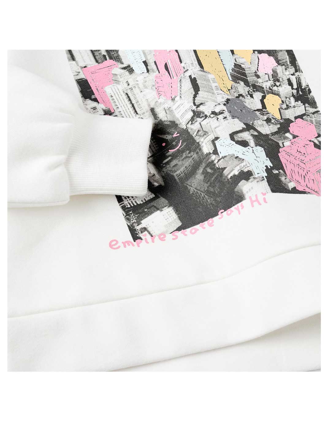 Zippy φούτερ για κορίτσι 4-14 ετών – Λευκό με τύπωμα Λευκό φούτερ για κορίτσι Zippy με τύπωμα πόλης