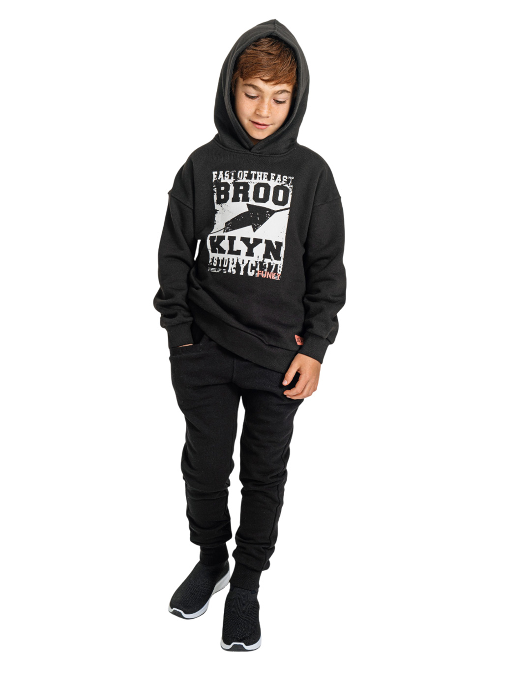 Φόρμα φούτερ με κουκούλα Funky Kids αγόρι 6-16 ετών μαύρη