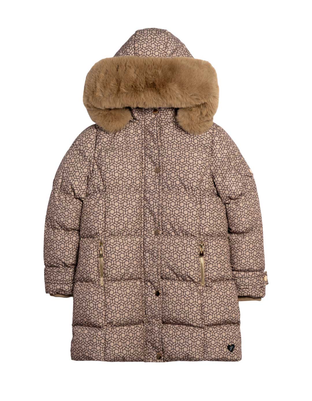 Funky Kids Μπουφάν με Αποσπώμενη Κουκούλα και Γούνα για Κορίτσι 6-16 Ετών Μπεζ Μοτίβο.Regular Fit.