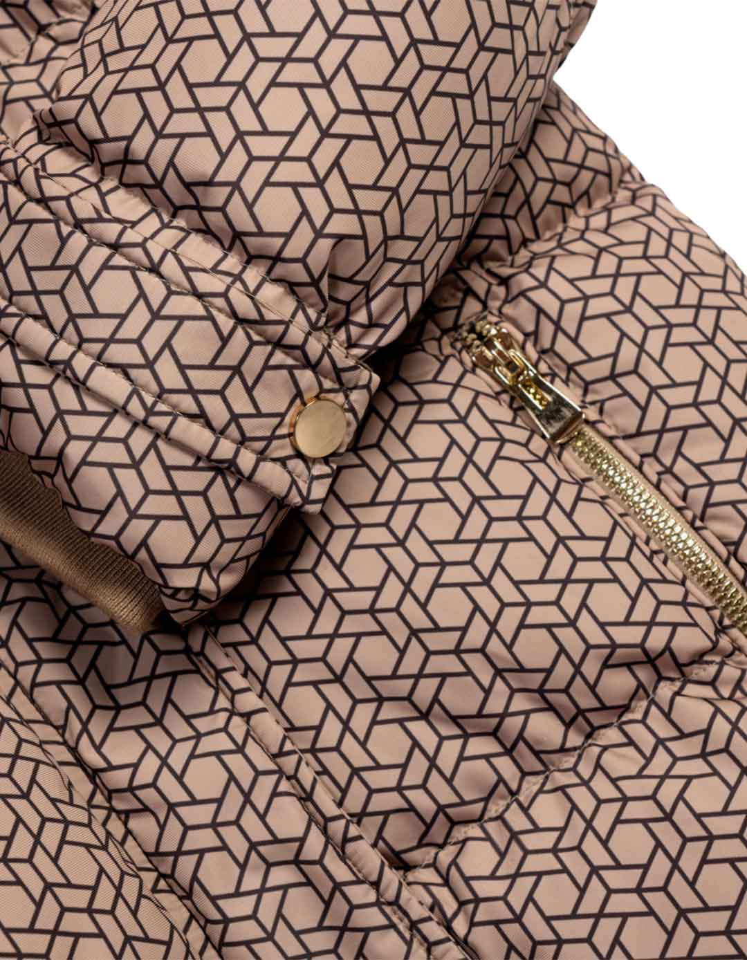 Μπουφάν κορίτσι Funky Kids μπεζ με μοτίβο και κουκούλα με γούνα