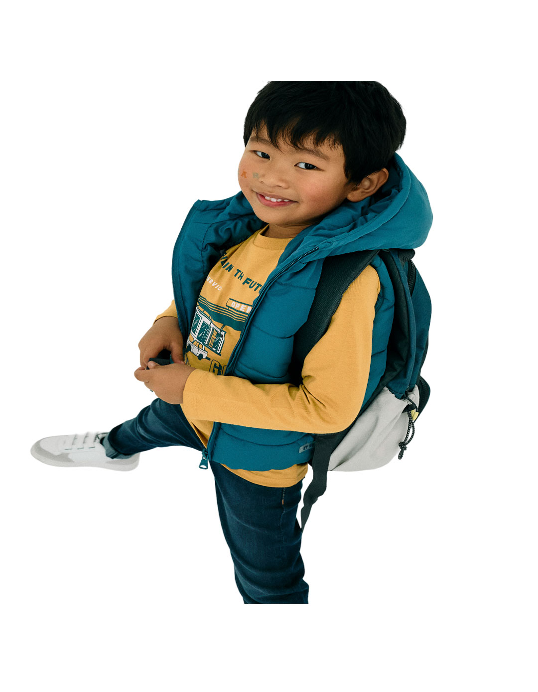 Παιδικό γιλέκο με κουκούλα για αγόρι, τυρκουάζ, Slim Fit, 100% πολυεστέρας.