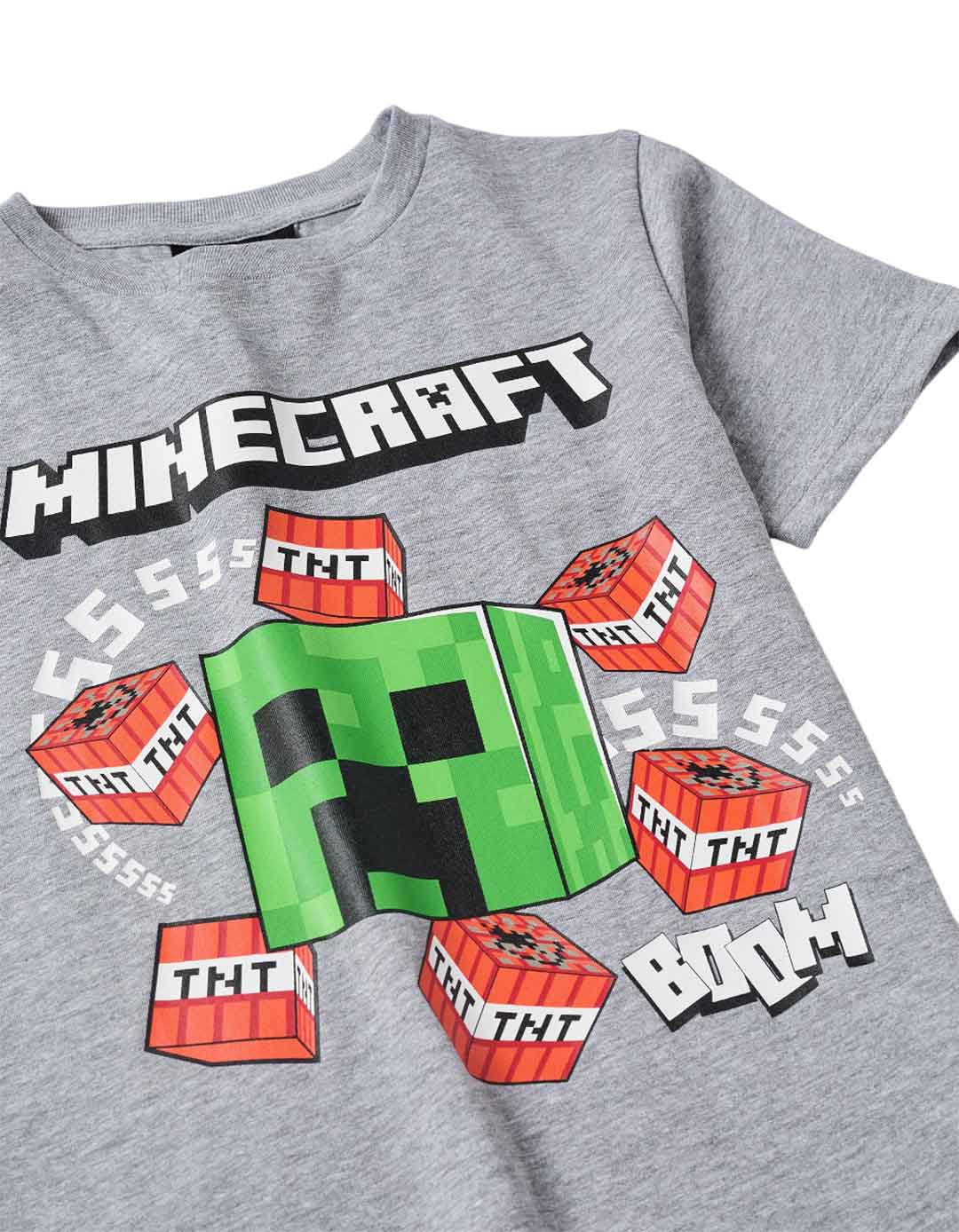 Γκρι Παιδικό Μπλουζάκι Minecraft με Στάμπα Creeper Zippy.Slim Fit.100% Bαμβάκι.