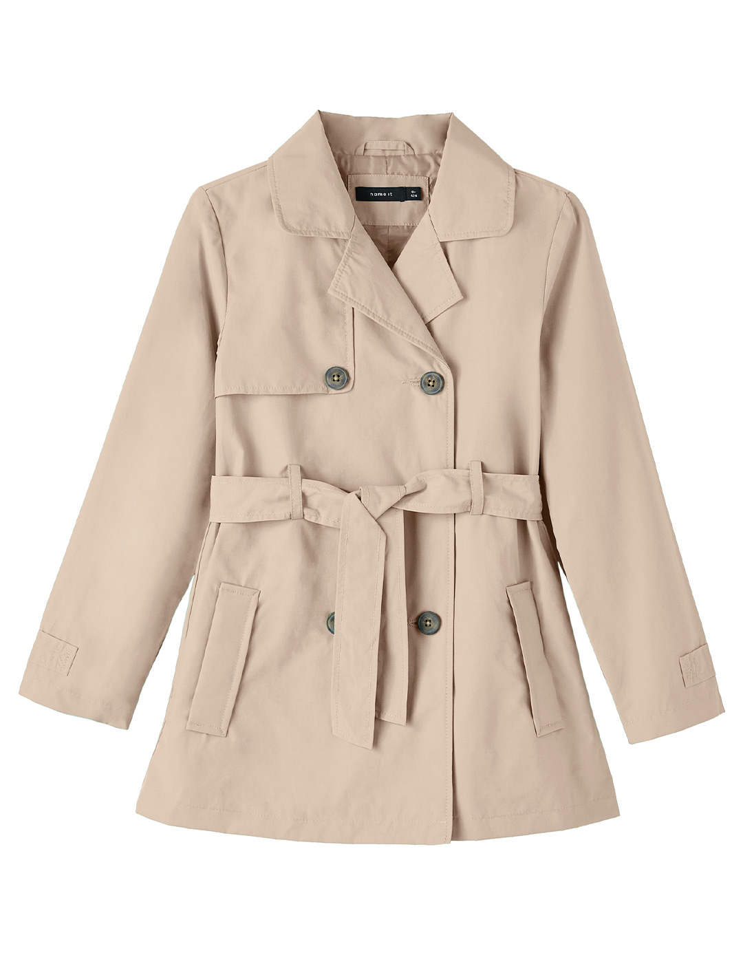 Καμπαρτίνα για κορίτσι τις εταιρίας name it με ζώνη, μπεζ, Regular Fit, 85% πολυεστέρας, 15% βαμβάκι.