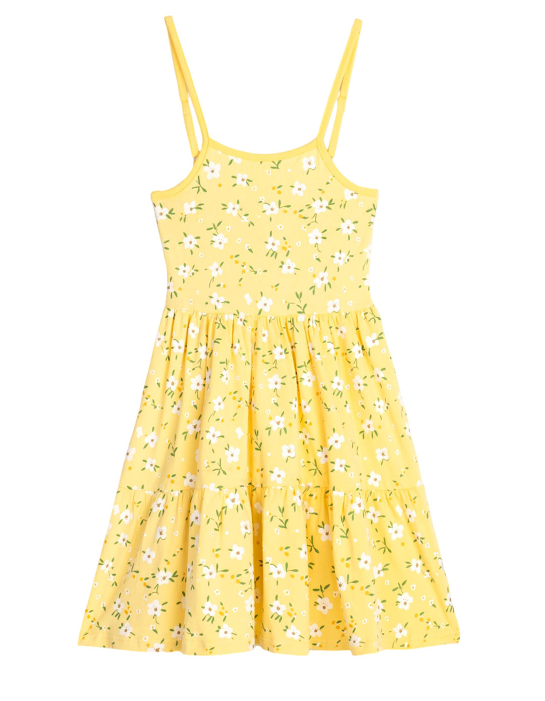 Κοριτσίστικο Κίτρινο Μακό Φόρεμα με Τιράντες και Λουλουδάτο Σχέδιο,95%cotton5%elastan.Regular Fit  – For Funky Kids