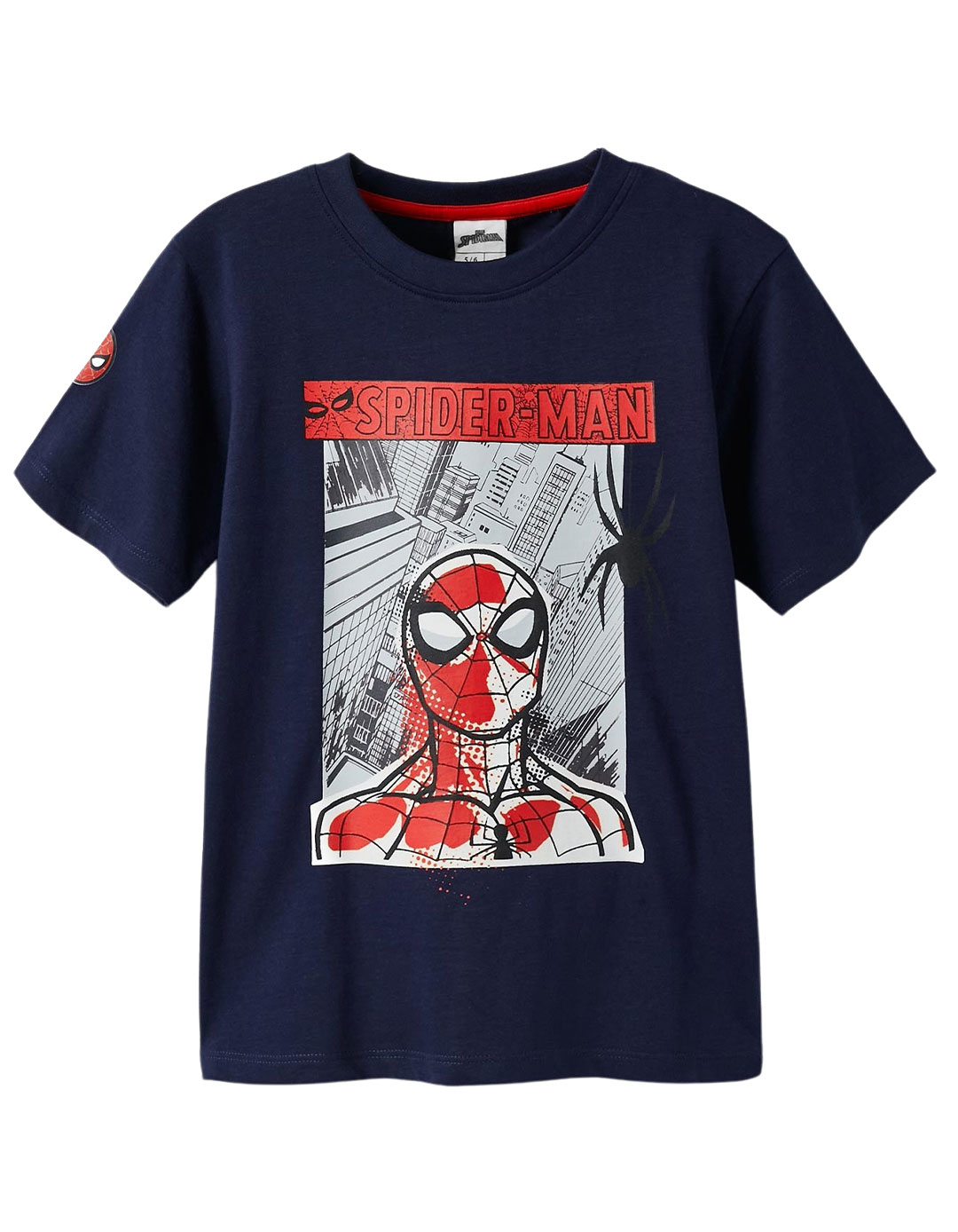 Σκούρο μπλε κοντομάνικο μπλουζάκι Spider-Man για αγόρια, Slim Fit, 100% βαμβάκι.