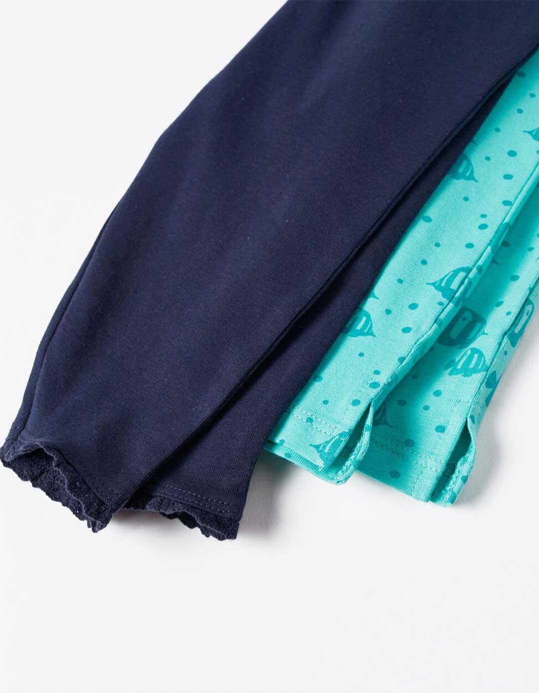  Πακέτο δυο κολάν κάπρι  για κορίτσι, Μπλε, Slim Fit, 100% βαμβάκι.