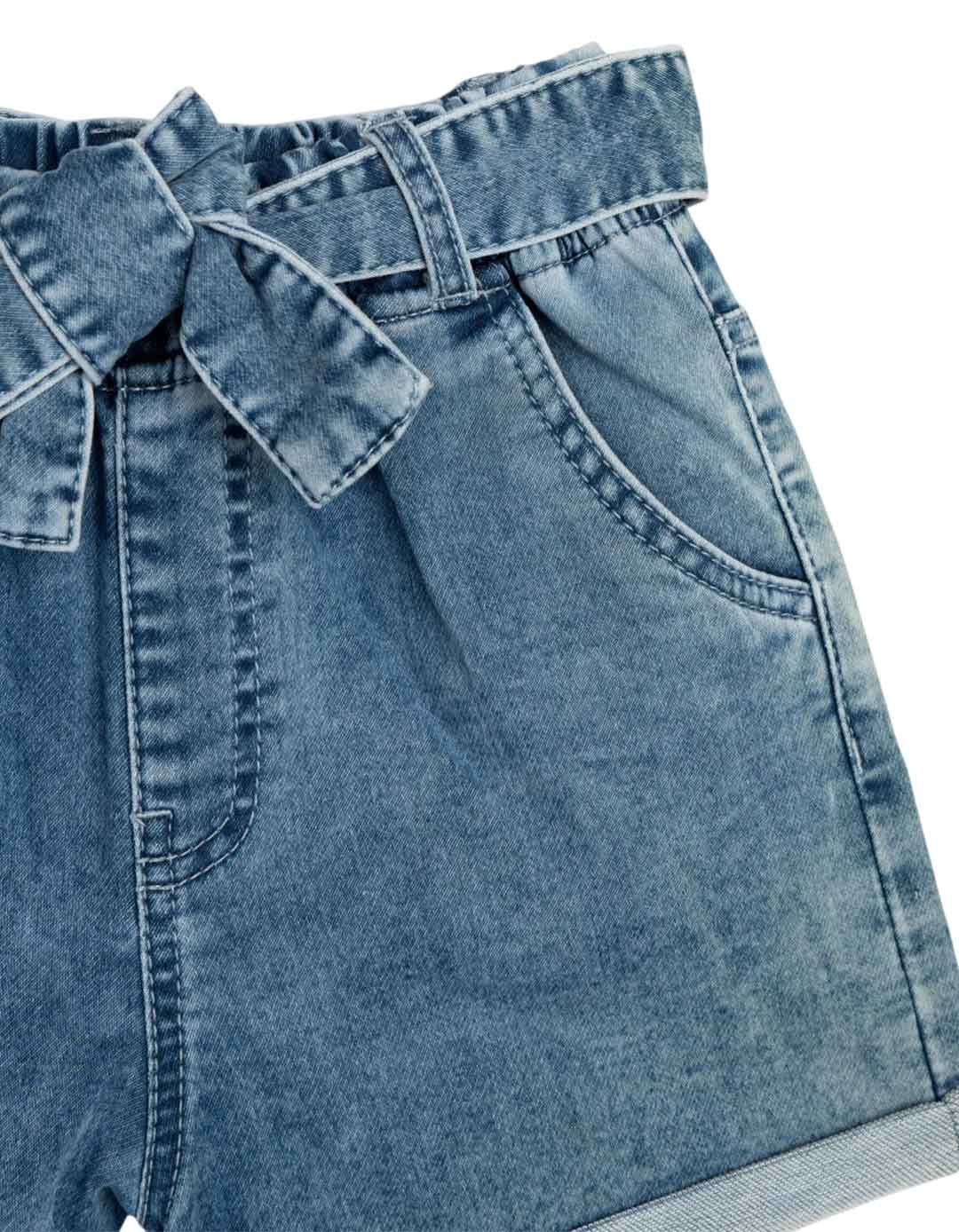 Παιδικό σετ κορίτσι με λευκή μπλούζα με βολάν και τζιν σορτς με ζώνη,95%cotton5%elastan.Regular Fit. 