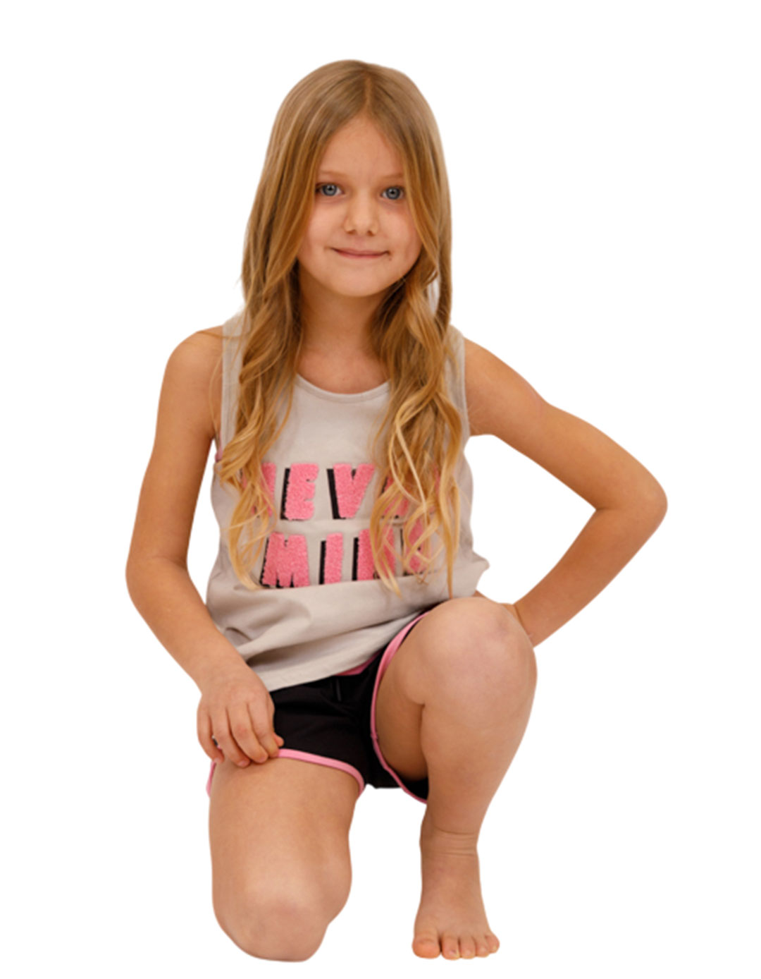 κοριτσίστικο σετ never mind γκρι ροζ με σορτς