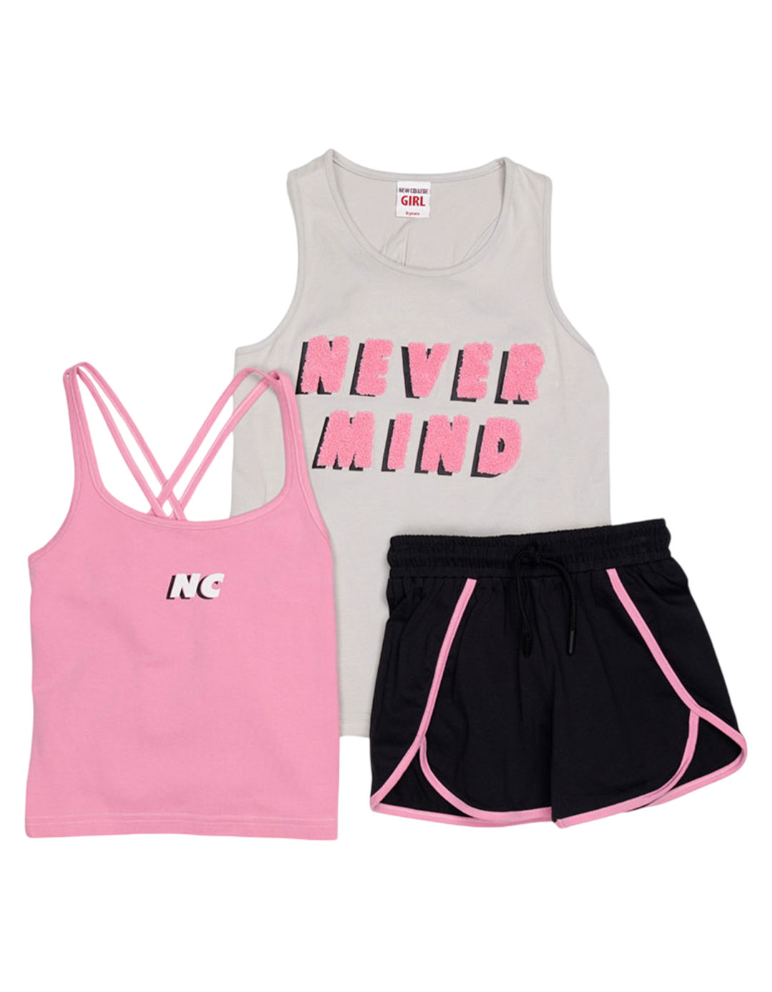 κοριτσίστικο σετ never mind γκρι ροζ με σορτς