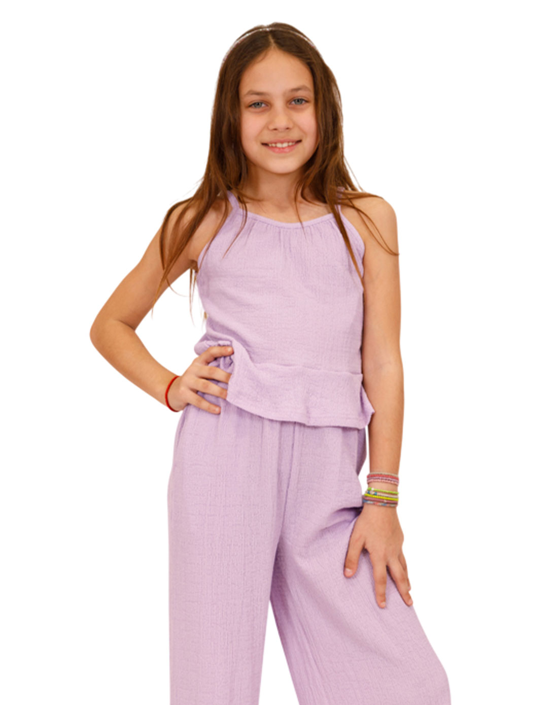Λιλά Παιδικό Σετ για Κορίτσι – Τοπ & Παντελόνι για Καλοκαιρινές Εμφανίσεις.Regular Fit.