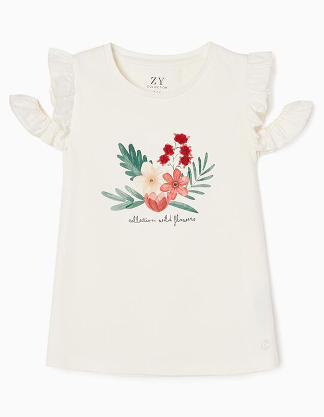 Λευκό μπλουζάκι για κορίτσια με εκτύπωση λουλουδιών, Slim Fit, 100% βαμβάκι. Λευκό μπλουζάκι για κορίτσια με εκτύπωση λουλουδιών, Slim Fit, 100% βαμβάκι.