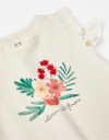 Λευκό μπλουζάκι για κορίτσια με εκτύπωση λουλουδιών, Slim Fit, 100% βαμβάκι.