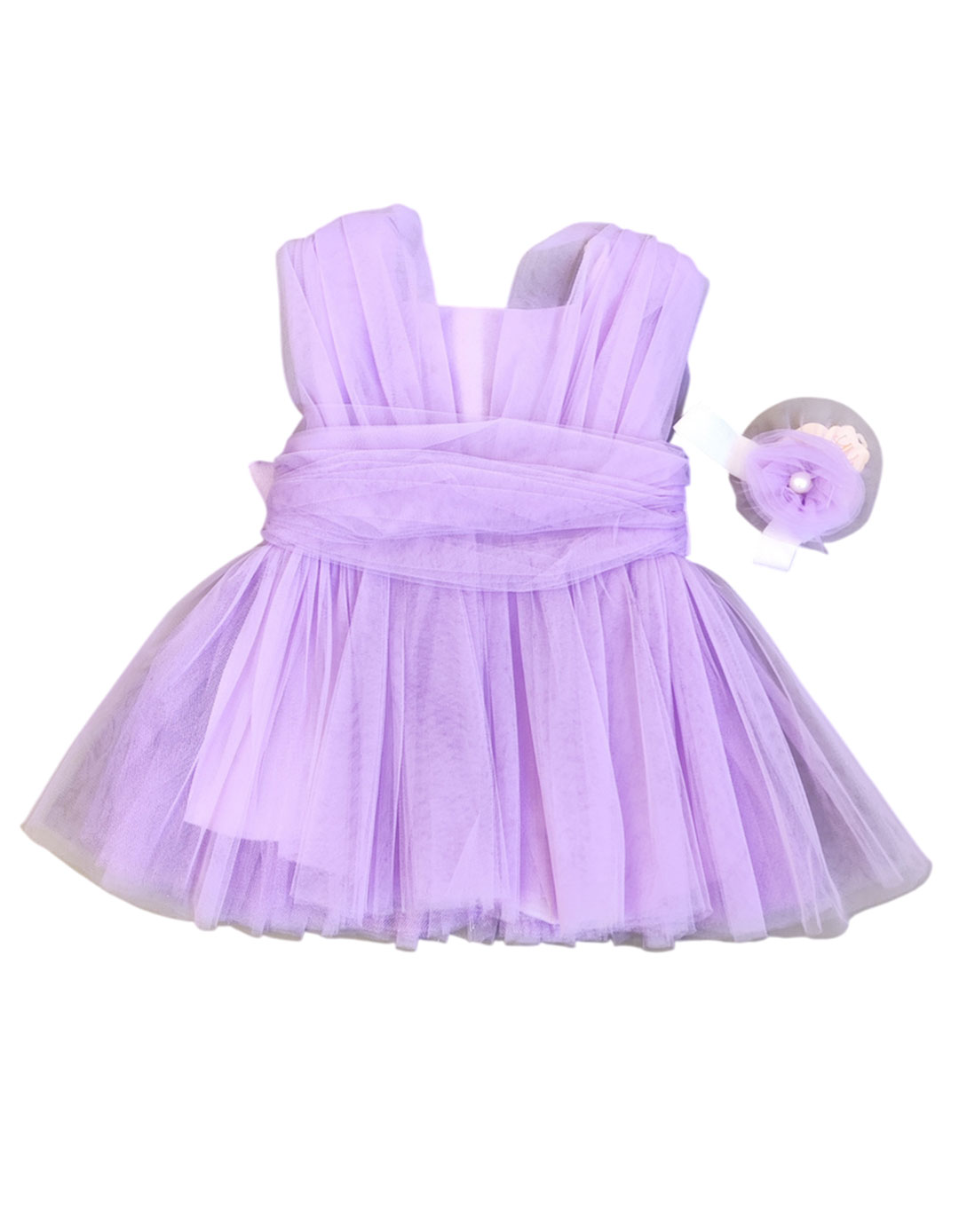Παιδικό Φόρεμα Λιλά με Τούλι και Ασορτί Αξεσουάρ Μαλλιών,30%COTTON70%POL.Regular Fit.