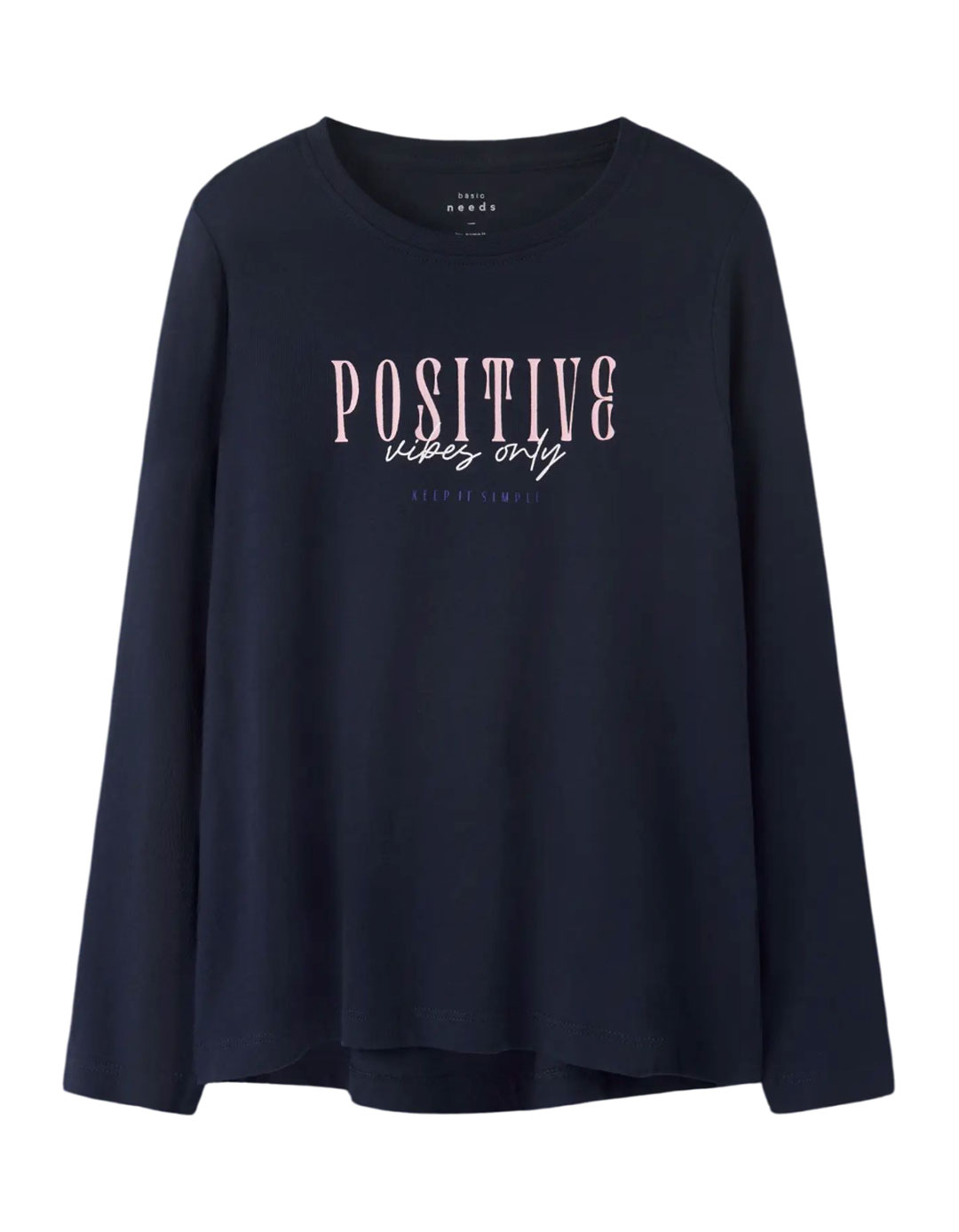 Μακρυμάνικη Μπλούζα "Positive Vibes Only" για Κορίτσι - Navy.Regular Fit.