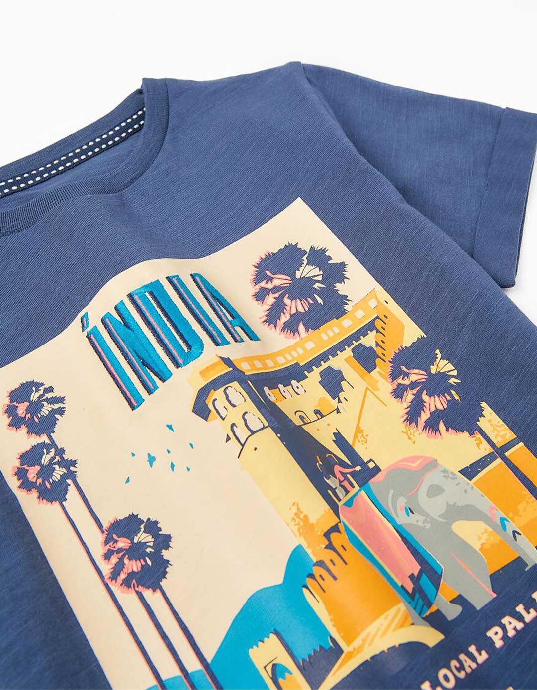 Μπλε κοντομάνικο μπλουζάκι για αγόρια, Slim Fit, 100% βαμβάκι. Μπλε κοντομάνικο μπλουζάκι για αγόρια, Slim Fit, 100% βαμβάκι.