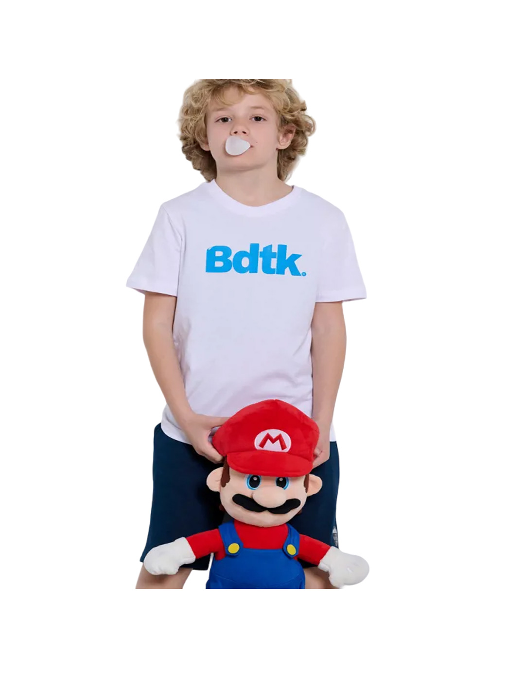 Παιδική κοντομάνικη μπλούζα Bdtk για αγόρι, λευκή, Regular Fit, 1000% βαμβάκι.