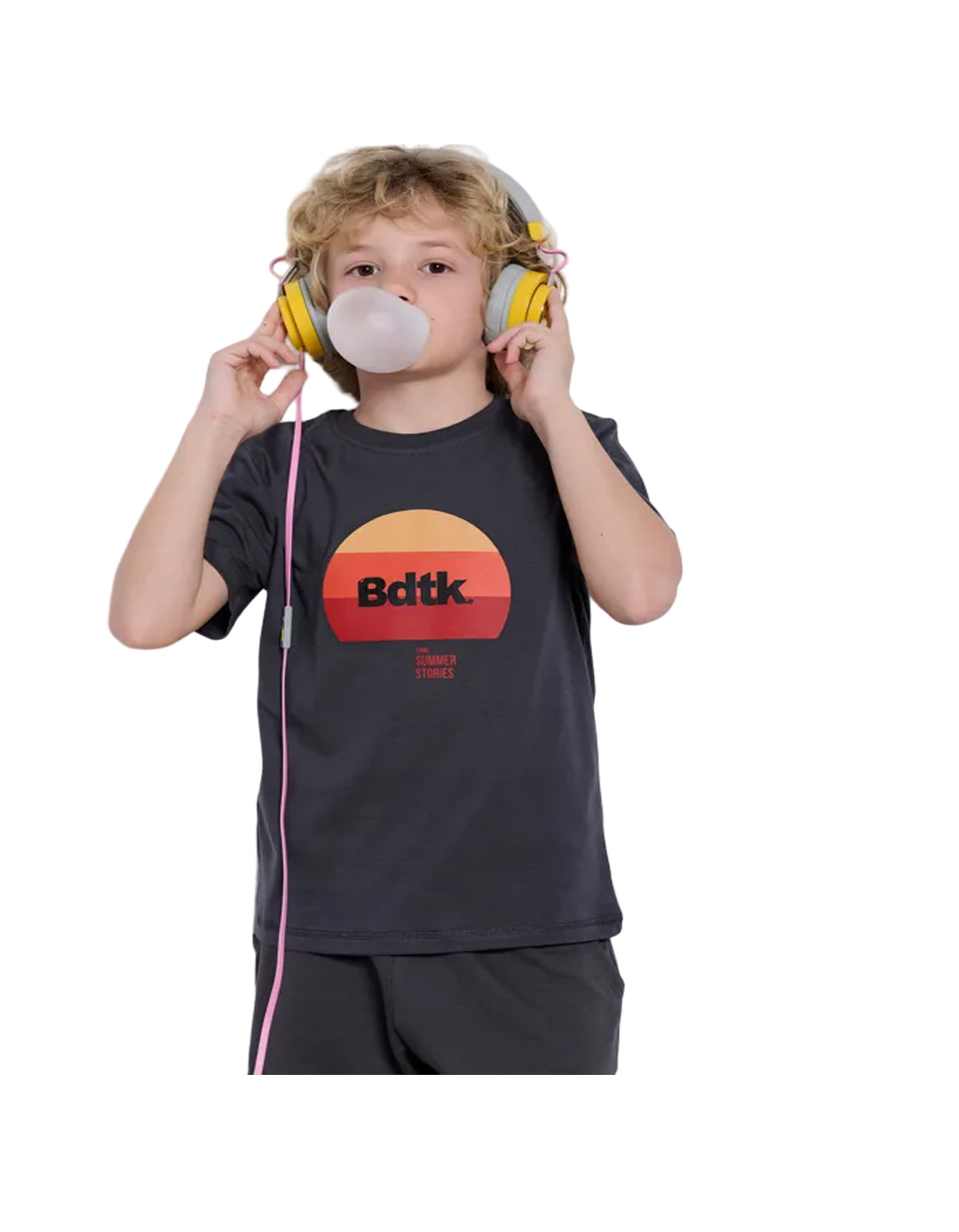 Παιδική κοντομάνικη μπλούζα Bdtk για αγόρι, γκρι ποντικί, Regular Fit, 1000% βαμβάκι.