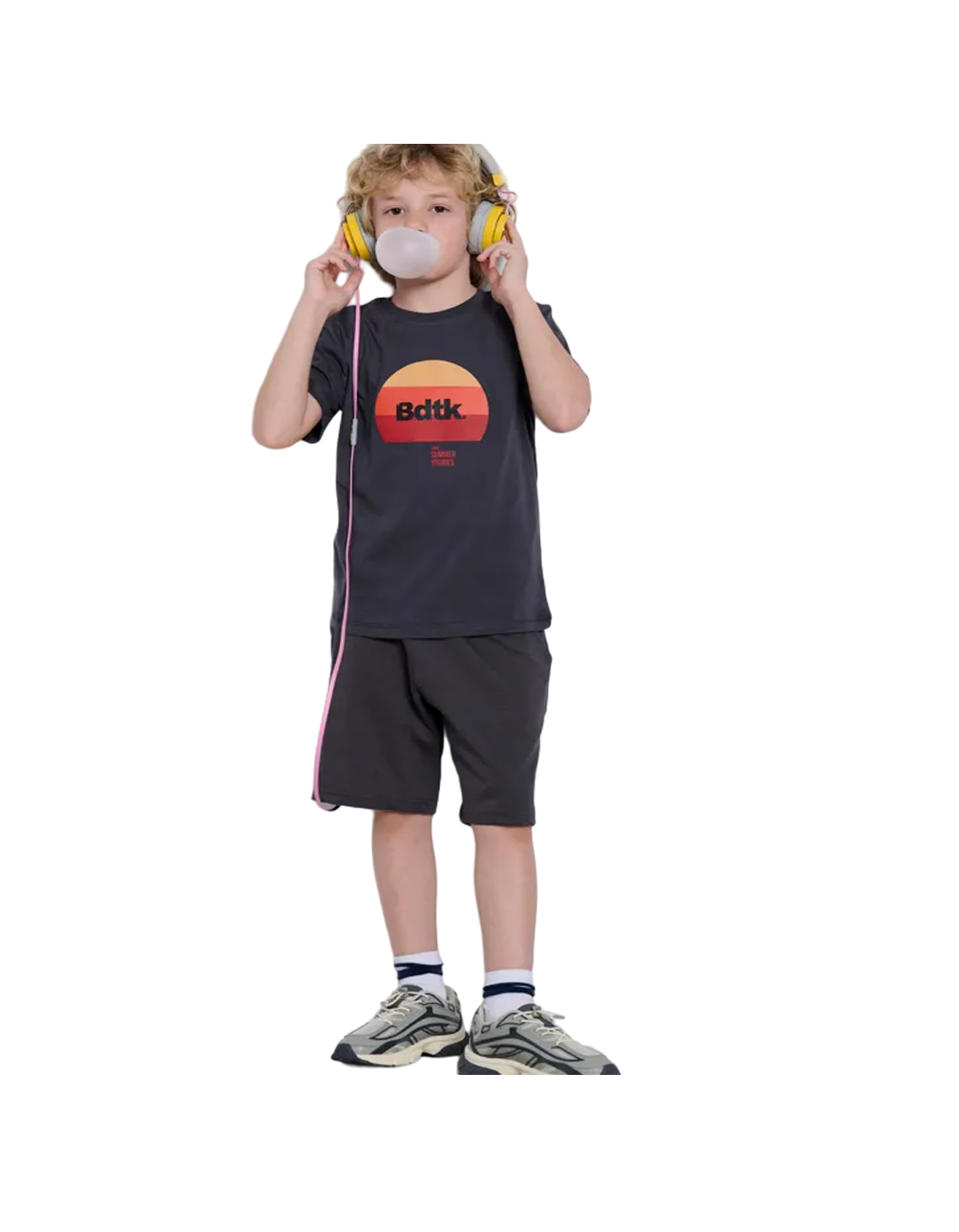 Παιδική κοντομάνικη μπλούζα Bdtk για αγόρι, γκρι ποντικί, Regular Fit, 1000% βαμβάκι.