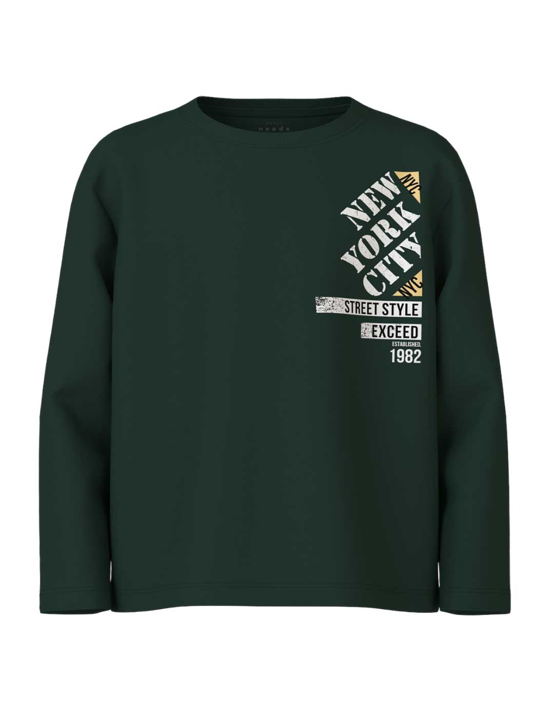 Παιδικό μακρυμάνικο μπλουζάκι για αγόρι, κυπαρισσί, Loose Fit, 100% βαμβάκι.