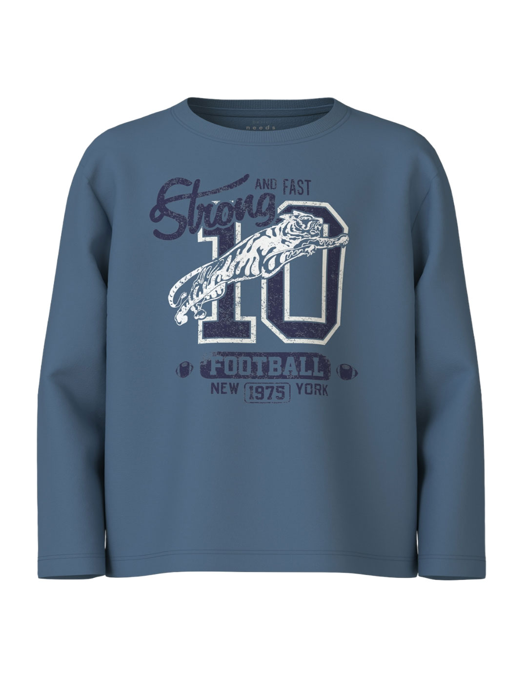 Παιδικό μακρυμάνικό μπλουζάκι για αγόρι, μπλε ραφ, Loose Fit, 100% βαμβάκι.