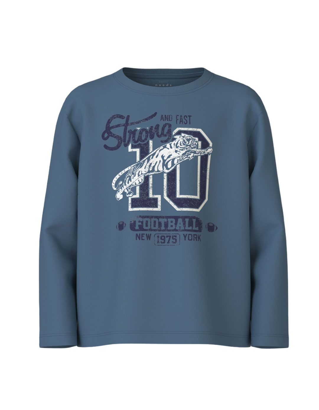 Παιδικό μακρυμάνικό μπλουζάκι για αγόρι, μπλε ραφ, Loose Fit, 100% βαμβάκι.