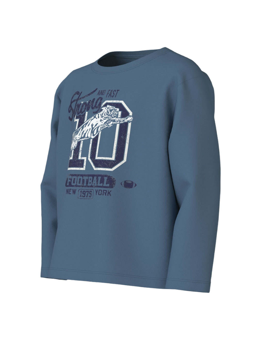 Παιδικό μακρυμάνικό μπλουζάκι για αγόρι, μπλε ραφ, Loose Fit, 100% βαμβάκι.