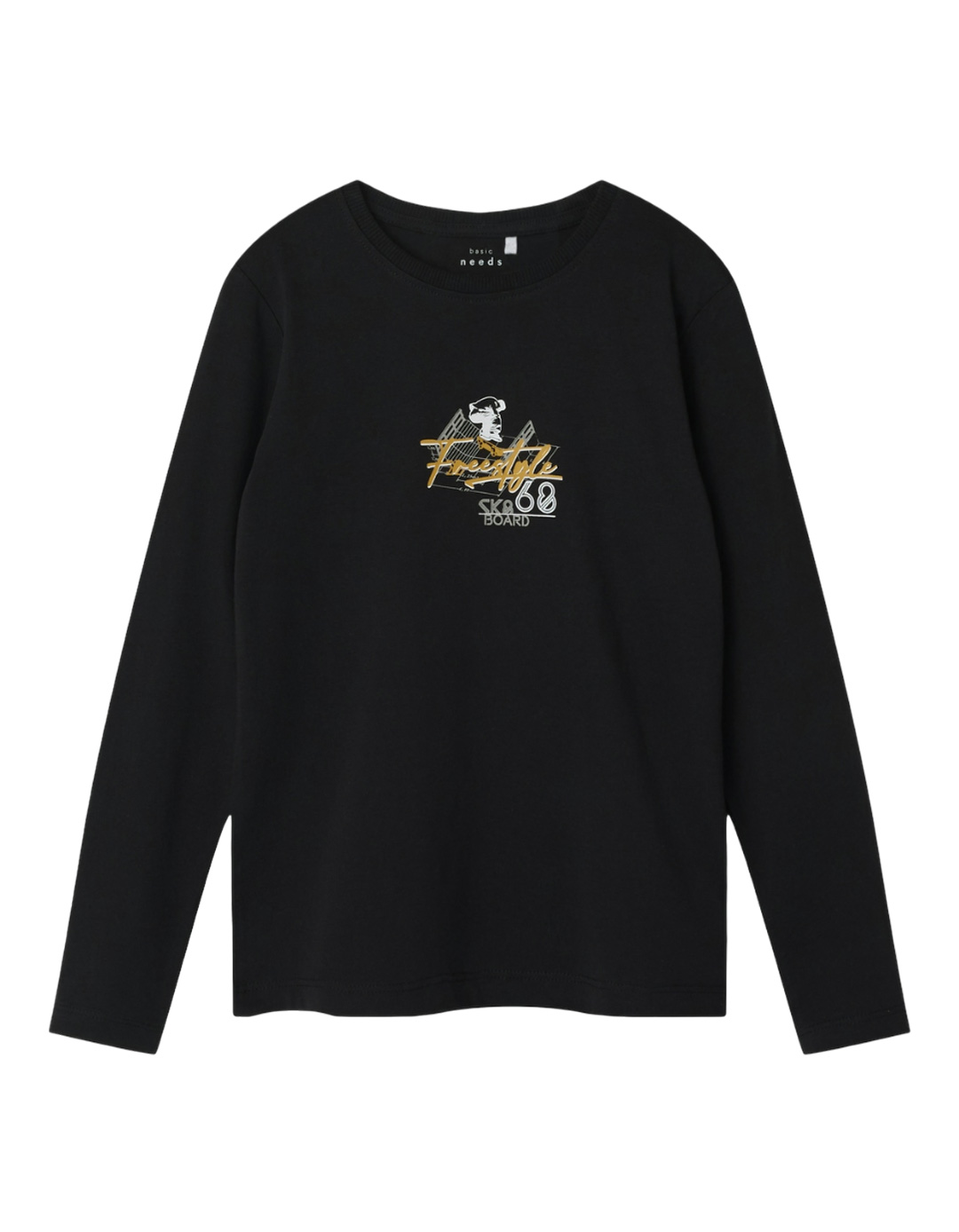 Παιδικό μακρυμάνικό μπλουζάκι για αγόρι, μαύρο, Regular Fit, 100% βαμβάκι.