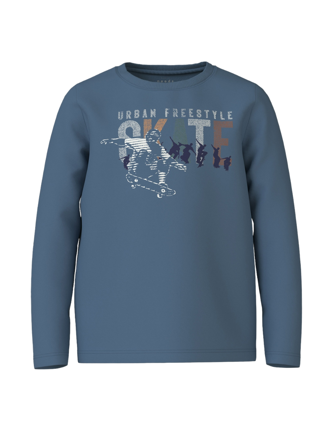 Παιδικό μακρυμάνικό μπλουζάκι για αγόρι, μπλε ραφ, Regular Fit, 100% βαμβάκι.