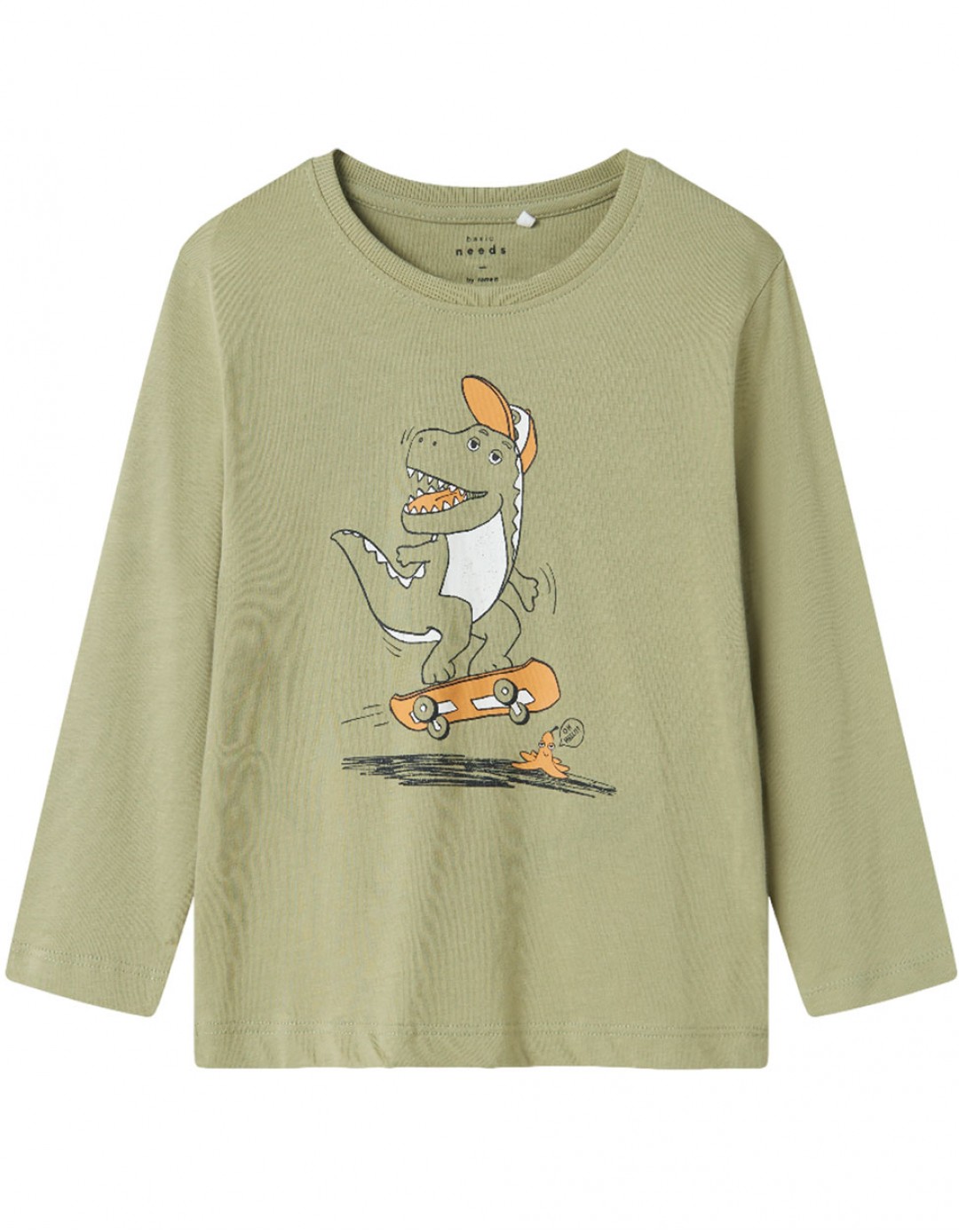 Παιδικό μακρυμάνικό μπλουζάκι για αγόρι, ανοιχτό χακί, Regular Fit, 100% βαμβάκι.