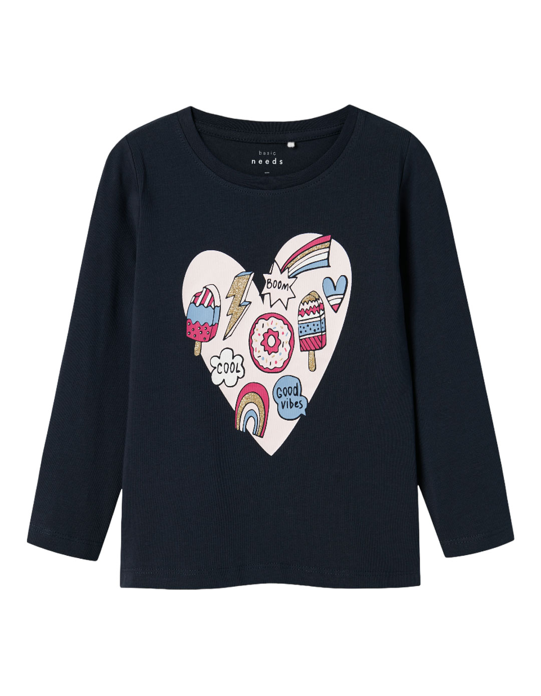 Παιδική μπλούζα μακρυμάνικη για κορίτσι, μπλε, Regular Fit, 95% βαμβάκι-5% ελαστίνη.