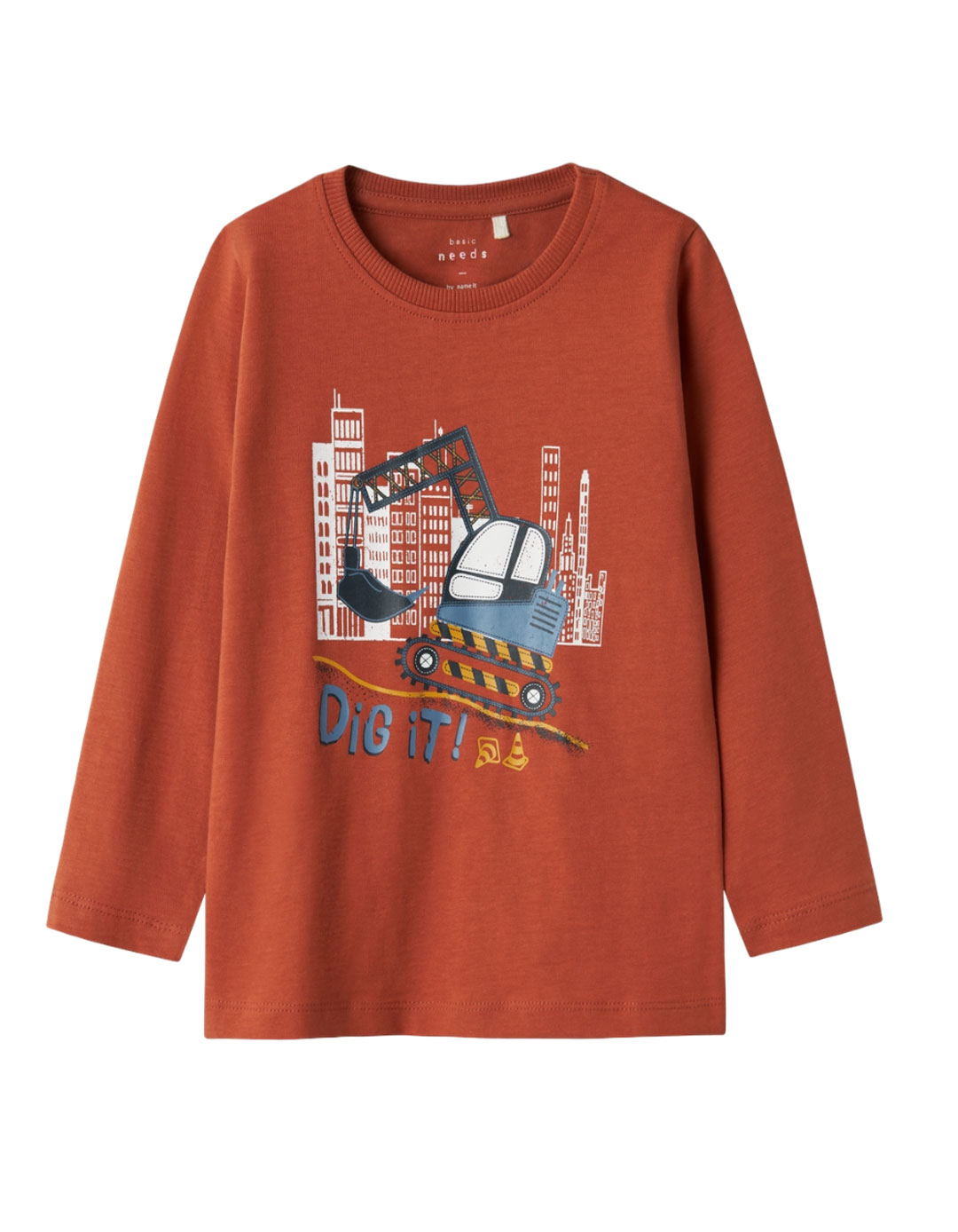 Παιδικό μακρυμάνικό μπλουζάκι για αγόρι, κεραμιδί, Regular Fit, 100% βαμβάκι.