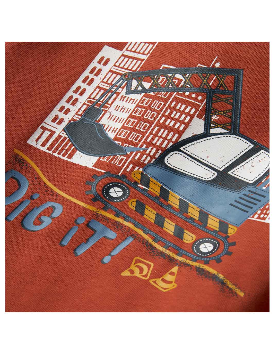 Παιδικό κεραμιδί μπλουζάκι με εκσκαφέα Κεραμιδί μακρυμάνικο μπλουζάκι για αγόρι με εκσκαφέα