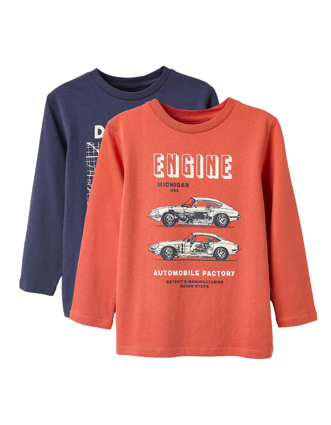 Δύο μπλουζάκια μακρυμάνικα για αγόρι, πορτοκαλί-μπλε, Slim Fit, 100% βαμβάκι.