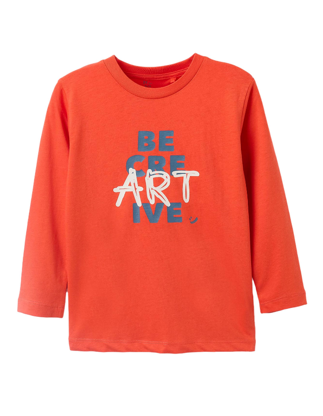Παιδικό μακρυμάνικό μπλουζάκι για αγόρι, πορτοκαλί, Slim Fit, 100% βαμβάκι.