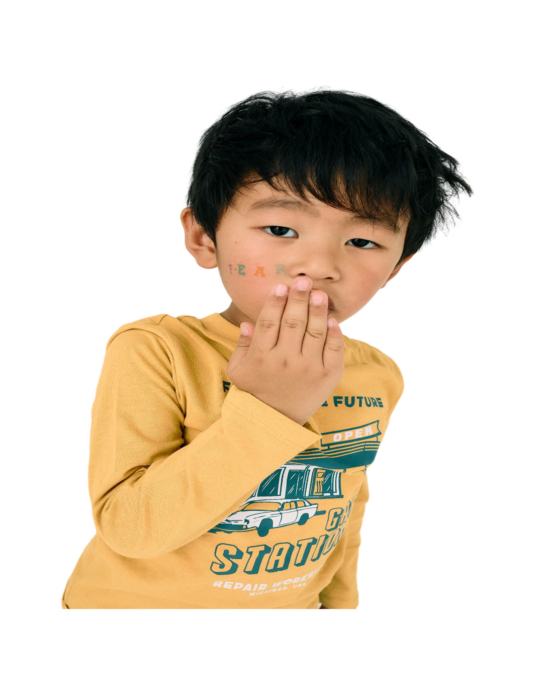 Παιδικό μακρυμάνικό μπλουζάκι για αγόρι, μουσταρδί, Slim Fit, 100% βαμβάκι.