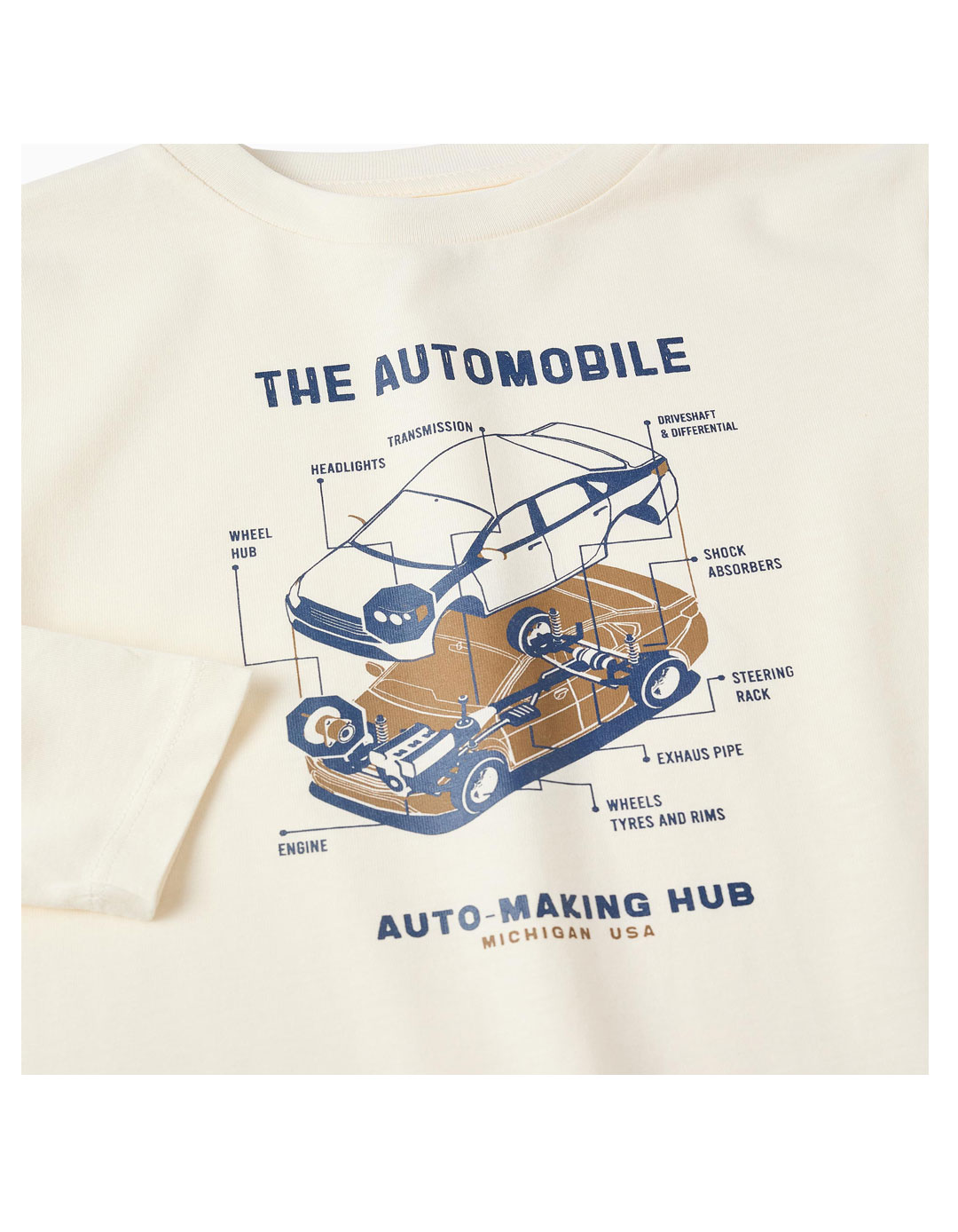 Παιδικό μακρυμάνικό μπλουζάκι για αγόρι, μπεζ, Slim Fit, 100% βαμβάκι.