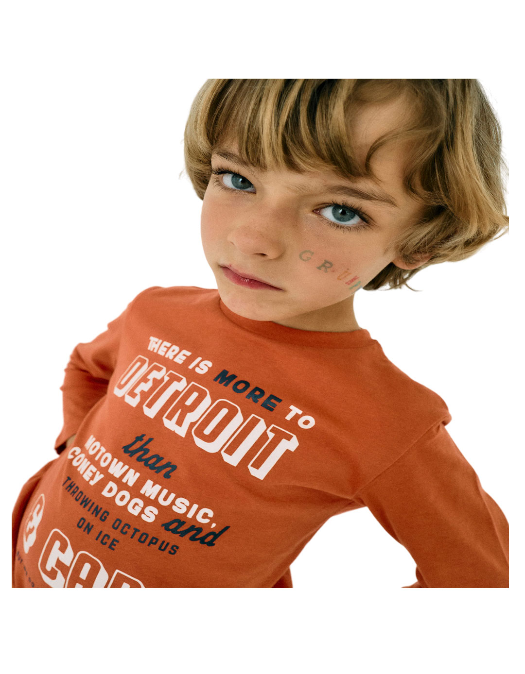 Παιδικό μακρυμάνικό μπλουζάκι για αγόρι, πορτοκαλί, Slim Fit, 100% βαμβάκι.
