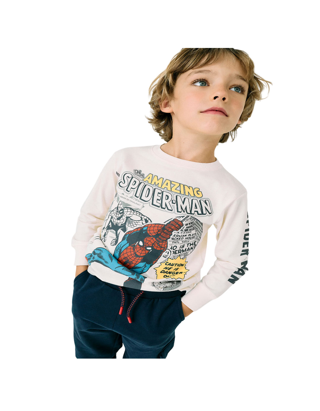 Παιδικό μακρυμάνικό μπλουζάκι για αγόρι Spiderman, μπεζ, Slim Fit, 100% βαμβάκι.