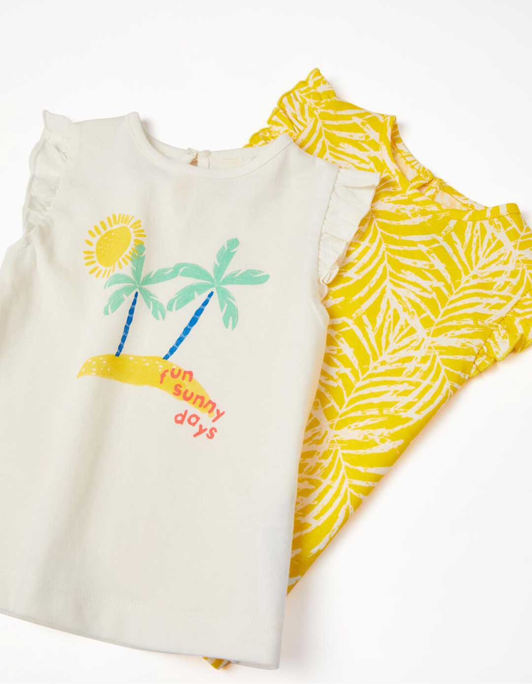Πακέτο με δύο αμάνικα μπλουζάκια για κοριτσάκια, Εκρού/Κίτρινο, Slim Fit, 100% βαμβάκι. Πακέτο με δύο αμάνικα μπλουζάκια για κοριτσάκια, Εκρού/Κίτρινο, Slim Fit, 100% βαμβάκι.