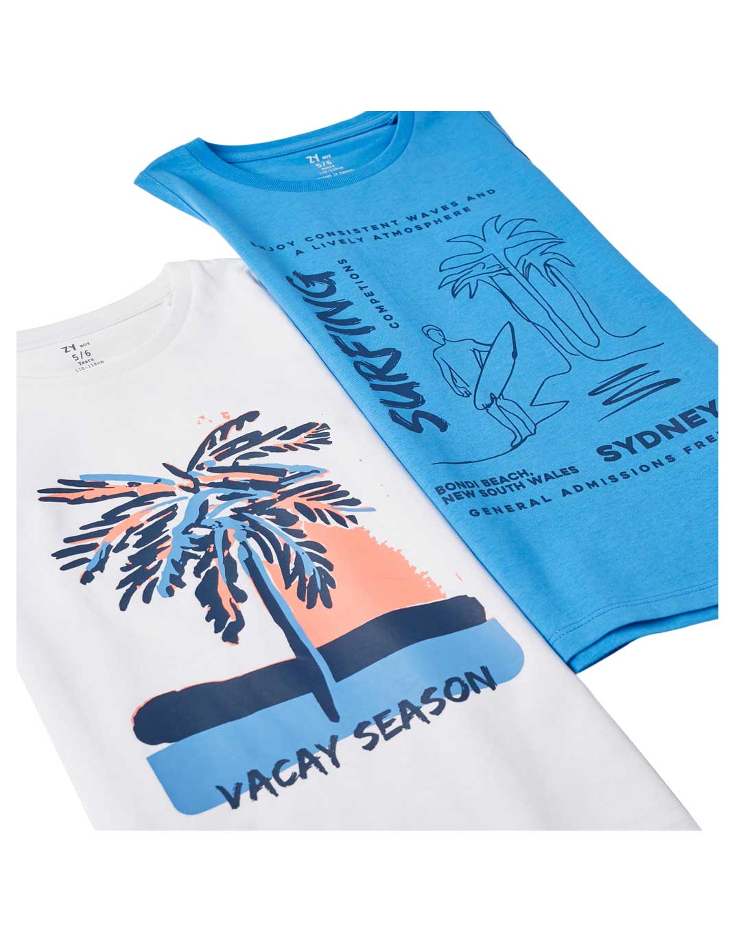 Δύο μπλουζάκια αμάνικα για αγόρι, λευκό-μπλε, Slim Fit, 100% βαμβάκι.