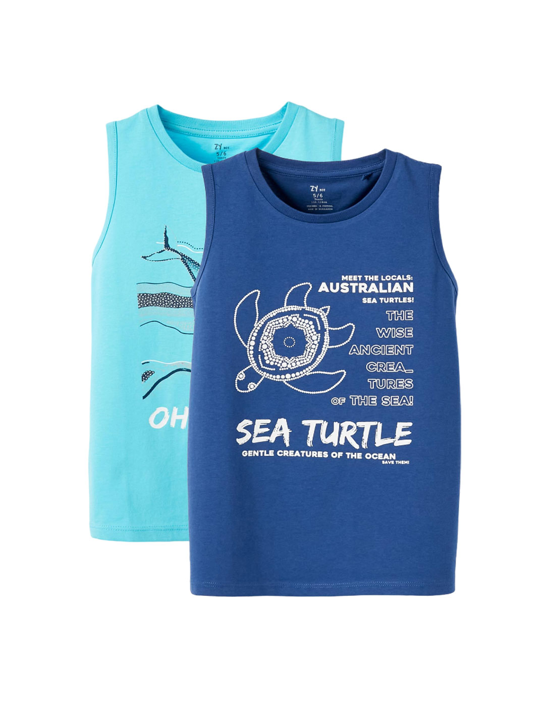Δύο μπλουζάκια αμάνικα για αγόρι, μπλε-τιρκουάζ, Slim Fit, 100% βαμβάκι.