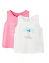Δύο μπλουζάκια αμάνικα για κορίτσι, λευκό-ροζ, Slim Fit, 100% βαμβάκι.
