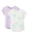 Δύο μπλουζάκια κοντομάνικα για κορίτσι, λευκό-λιλά, Slim Fit, 100% βαμβάκι.