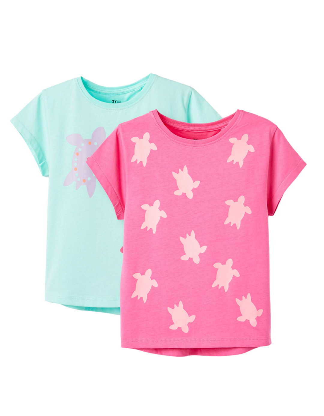 Δύο μπλουζάκια κοντομάνικα για κορίτσι, φούξια-μέντα, Slim Fit, 100% βαμβάκι.