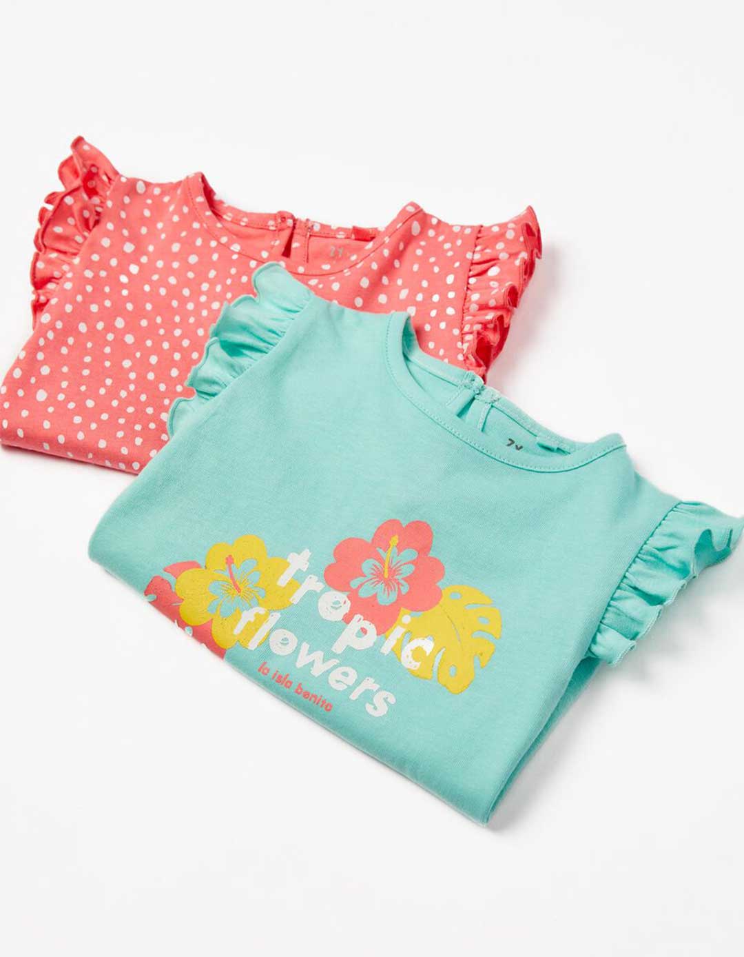 Πακέτο με δύο αμάνικα μπλουζάκια για κοριτσάκια, Βεραμάν/Κοραλί, Slim Fit, 100% βαμβάκι. Πακέτο με δύο αμάνικα μπλουζάκια για κοριτσάκια, Βεραμάν/Κοραλί, Slim Fit, 100% βαμβάκι.