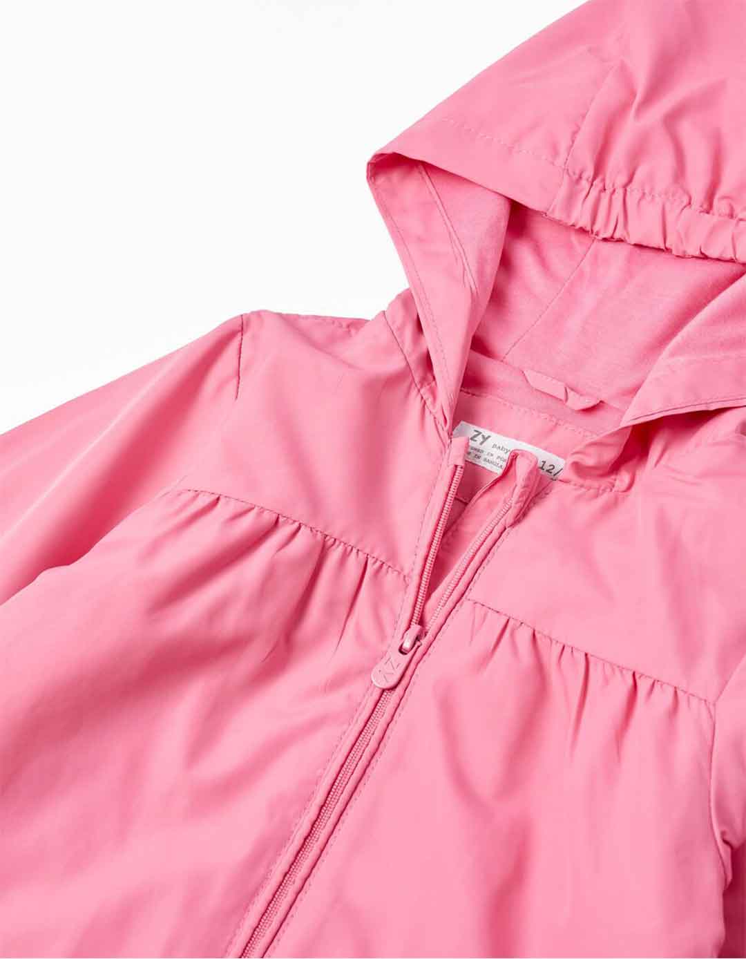 Ροζ αντιανεμικό μπουφάν με κουκούλα για κοριτσάκια, Slim Fit, 15% βαμβάκι, 85% πολυεστέρας.